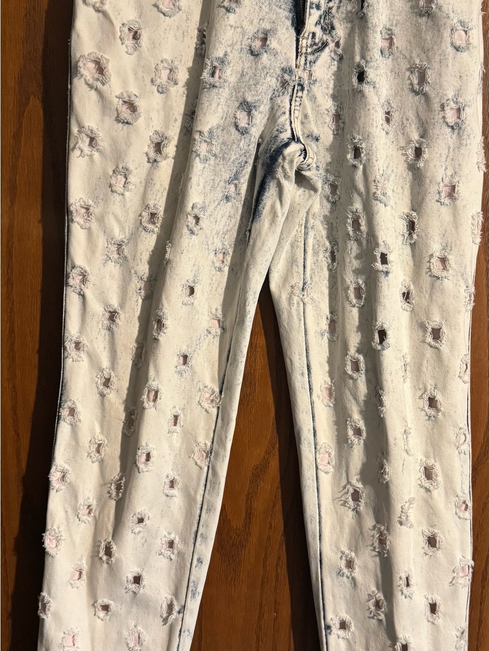 Zana Di Distressed Cream Jeans with Pink Underlayer